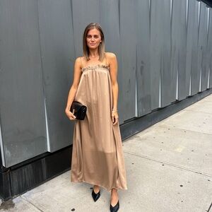 L'Academie Tan Strapless Asymmetrical Sundress